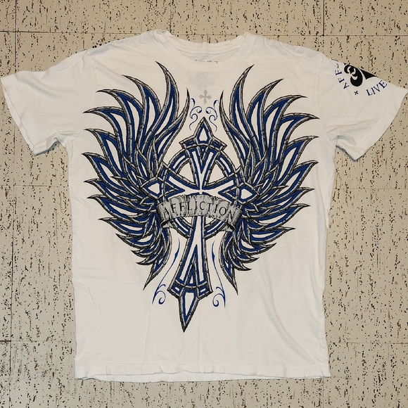 Affliction Other - Affliction Distressed Full Graphic Spell Out T Shirt